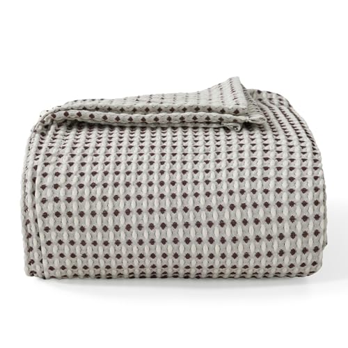 EGOHOME Cotton Two-Tone Check Pattern Waffle Blanket Queen Size | Coffee Bean/White, 90"x90", Lightweight, Soft & Breathable for Bed, Couch, Sofa, All Seasons - color: Coffee Bean/White, size: Queen