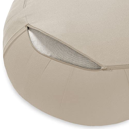 Zafu Meditation Cushion, 15" Round Buckwheat Yoga Pillow with Organic Cotton Cover - color: Natural