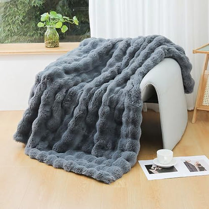 Soft Faux Fur Throw Blanket 50''x60'' Solid Reversible Shaggy Blanket Plush Thick Fluffy Blankets Throws for Bed, Couch, Sofa, Office, Camping Dark Grey - color: D-dark Grey, size: 50''x60''