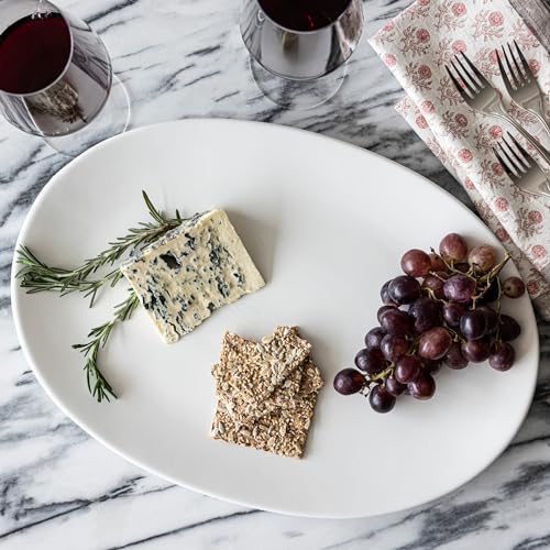 over&back Coupe Stoneware Serving Platter - Elegant 1-Piece Oval Serving Platter to Complete Your Kitchen Set - 16.4" x 11.5" - Semi-Matte White - color: White, size: Oval Platter