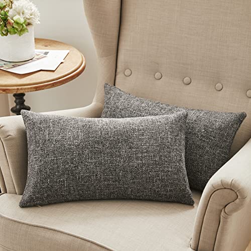 Anickal Set of 2 Lumbar Dark Grey Pillow Covers 12x20 Inch Rustic Linen Oblong Decorative Throw Pillow Covers for Sofa Couch Farmhouse Home Decorations - color: Dark Grey, size: 20" x 12" (Pack of 2)