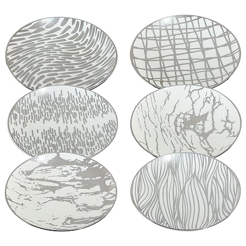 Certified International Matrix Silver Plated 6" Luncheion/Canape Plates Set of 6 Assorted Designs