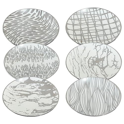 Certified International Matrix Silver Plated 6" Luncheion/Canape Plates Set of 6 Assorted Designs