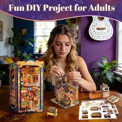 Book Nook Kit for Adults - Día De Muertos | DIY Miniature House Bookshelf 3D Wooden Puzzles Decorative Bookends Gifts for Women (Plaza de Los Muertos) - style: Plaza de Los Muertos