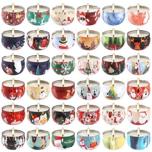 36 Packs Christmas Scented Candles Gift- Aromatherapy Candle-2.5oz Soy Wax-Long Lasting Burn time, Christmas Thanksgiving Gifts, Home Decor - color: Red 01