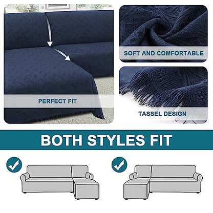 Turquoize Sectional Couch Covers L Shape Couch Cover Sectional Sofa Cover Washable 2 Pieces Couch Covers for Sectional Sofa Feature Geometrical Woven Jacquard Fabric (71" x 102"+63" x 110", Navy) - color: Navy, size: Small Sectional: 71" x 102"+63" x 110"