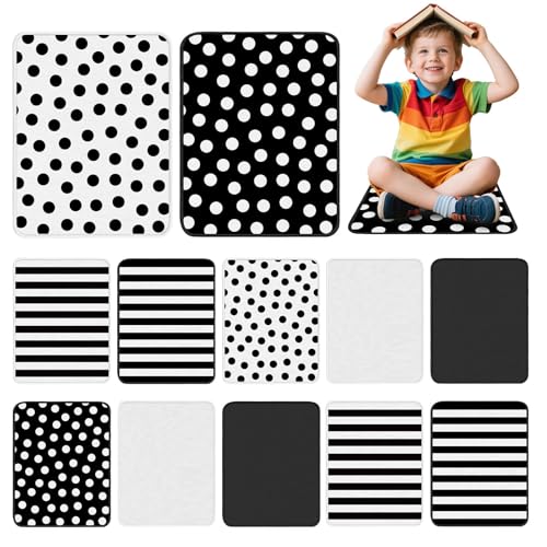 12Pcs Classroom Cushion Squares,16.5 * 12.5inch Non-Slip Carpet Squares for Classroom Classroom Sitting Floor Seats,Classroom Decor Sit Spots,Suitable for Classrooms Kindergarten Preschoo - color: Black and White