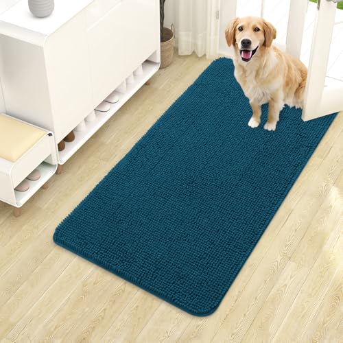 OLANLY Dog Door Mat for Muddy Paws 40x24, Super Absorbent Chenille Mud Mat | Atlantic Blue, Absorbs Moisture and Dirt, Non-Slip Machine Washable Doormat, Quick-Dry Indoor Entryway Floor Carpet for Dogs - color: Atlantic Blue, size: 40" X 24"
