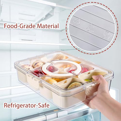 Bandesun Divided Serving Tray with Lid and Handle - Snackle Box Charcuterie Container for Portable Snack Platters - Clear Organizer for Candy, Fruits, Snacks，Nuts - Perfect (Pack of 2) - style: 2 pack compartments small 8pcs