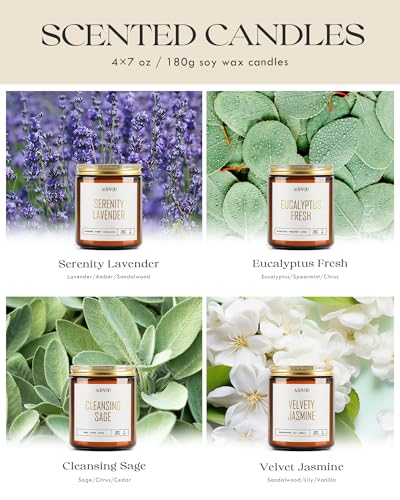 AOOVOO Candle Set - 4PC Scented Candles, 28 oz Soy Candles, Soy Candle for Home Scented, Sage/Jasmine/Eucalyptus/Lavender - style: Sage/Jasmine/Eucalyptus/Lavender