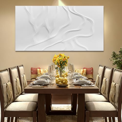 Hand-Painted Large White Abstract Wall Art for Living Room 29x58 Inch - color: White, size: 58"L x 29"W