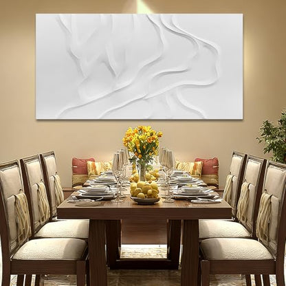 Hand-Painted Large White Abstract Wall Art for Living Room 29x58 Inch - color: White, size: 58"L x 29"W