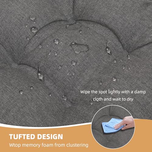 RACE LEAF Indoor Chair Cushions 4 Pack, Tufted Memory Foam Dining Room Chair Pads with Ties and Non-Slip Backing, Kitchen Seat Cushions 15.5" X 15.5" Dark Gray - color: Drak Gray