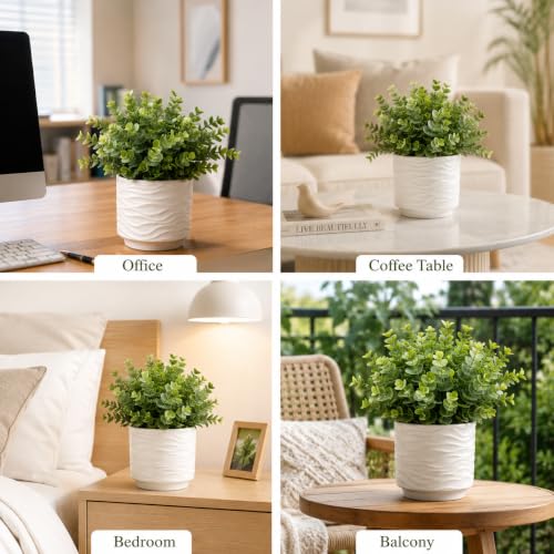 Artificial Eucalyptus Plant, 11" Faux Greenery in Ceramic Pot | Realistic leaves, ceramic pot, for shelf, desk, bathroom, office, bedroom, and living room decor
