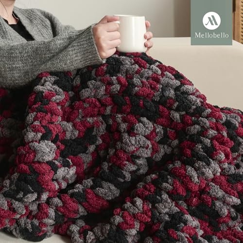 Jumbo Chunky Yarn for Hand Knitting - Super Thick Chenille Chunky Yarn for Crocheting - Extra Soft Bulky Fluffy Blanket Big Yarns 8 Jumbo Pack (27yds,8 oz Each Skein) - color: Burgundy Night