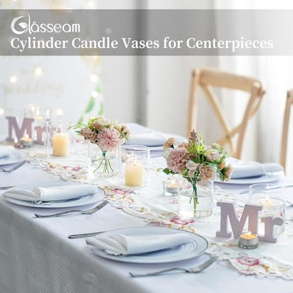 Glasseam Cylinder Vases for Centerpieces, 6Pcs Clear Glass Vase for Flowers | Hurricane Pillar, Floating Candle Holder, Modern, Small Home Decorations, Table Centerpieces, Wedding, Party, 4In - size: 4In