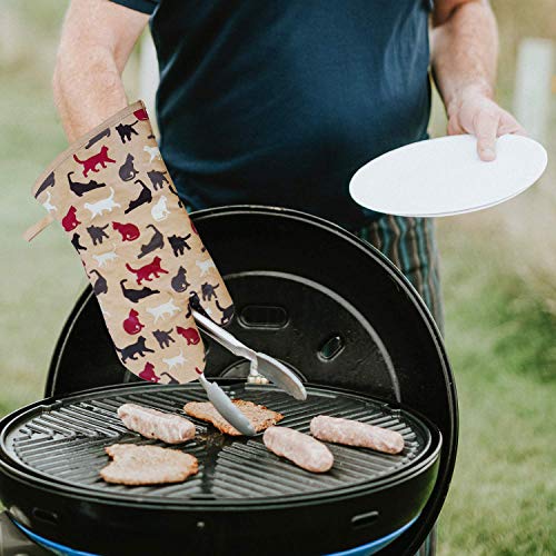 Oven Mitts 1 Pair, Non Slip Clear Silicone Printed Rooster Kitchen Gloves | Heat Resistant 480 ℉ Comfortable Cotton Lining Kitchen Men Cooking Barbecue Machine Washable (Cat, Khaki Mittens) - color: Cat, Khaki Mittens