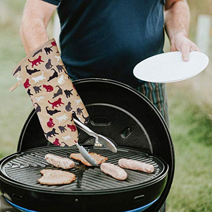 Oven Mitts 1 Pair, Non Slip Clear Silicone Printed Rooster Kitchen Gloves | Heat Resistant 480 ℉ Comfortable Cotton Lining Kitchen Men Cooking Barbecue Machine Washable (Cat, Khaki Mittens) - color: Cat, Khaki Mittens