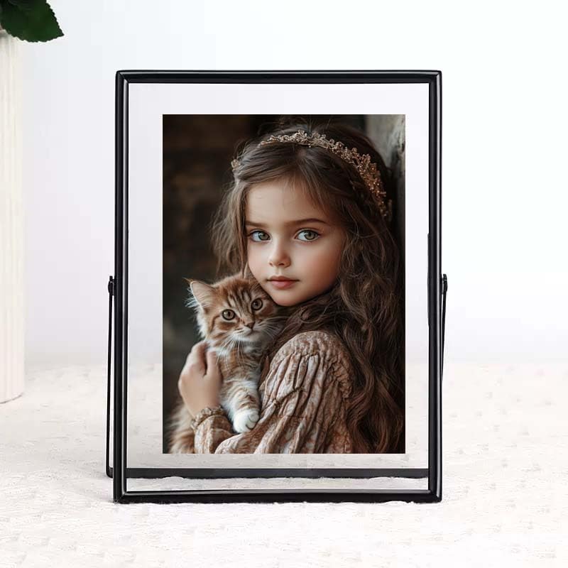 2 Pack 5X7 Black Floating Picture Frame For Picture Size 5×7 4x6 3x5 Metal Glass Photo Frames,Tabletop Display Vertically,Home Wedding Party Office Decor