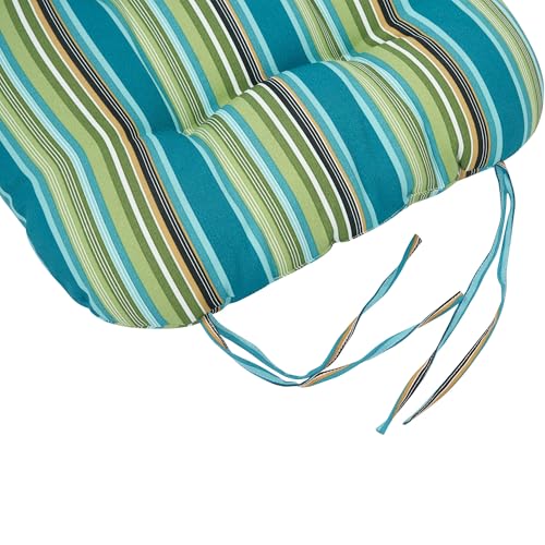 Magpie Fabrics Outdoor Tufted Seat Cushion 19"x19" Set of 2 (Green Striped) | Waterproof Patio Chair Pads with ties Tatami Floor Pillow for Room Garden Balcony Office - color: Green Striped