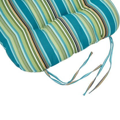 Magpie Fabrics Outdoor Tufted Seat Cushion 19"x19" Set of 2 (Green Striped) | Waterproof Patio Chair Pads with ties Tatami Floor Pillow for Room Garden Balcony Office - color: Green Striped