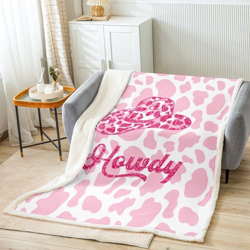 Cowgirl Throw Blanket,Western Cowboy Style Fleece Blanket Pink Cowhide Print Blankets Kids Girls Woman Boys Room Decor,Fashion Pink Red Glitter Cowgirl Sherpa Blanket,for Chair/Sofa,50"×60" - color: Cowgirl 01, size: Throw