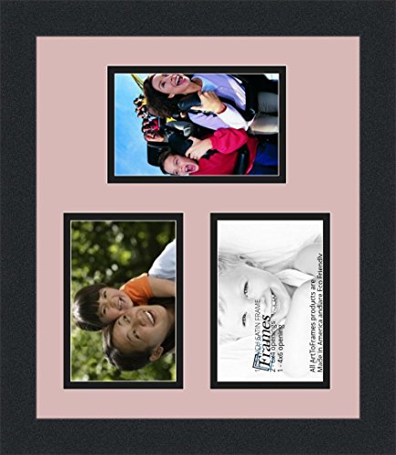 ArtToFrames Collage Photo Frame Double Mat with 3-4x6 Openings and Satin Black Frame - color: Seashell, size: 3 - 4x6