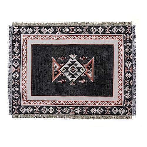 LumiSyne Cotton Woven Throw Blanket With Tassel Bohemian Tribal Ethnic Style Geometric Pattern Aztec Navajo Blanket Decorative Throw For Sofa Bed Armchair Camping Tapestry Tablecloths Carpet 160x130cm - color: Black Diamond