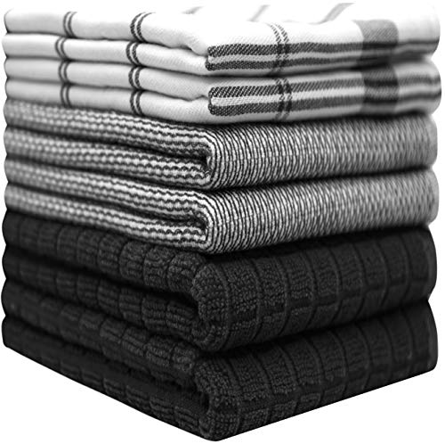 Premium Kitchen Towels (20”x 28”, 12 Pack) | Large Cotton Dish Towels | Flat & Terry Highly Absorbent Kitchen Linen Set with Hanging Loop | Black Check - color: Black Check, size: Kitchen Towels - Mixed Styles (Pack of 2)