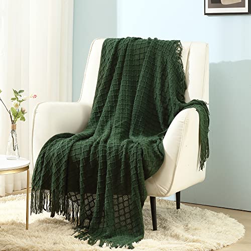 CREVENT Knitted Decorative Throw Blanket for Couch Sofa Chair Bed，Soft Warm Cozy Light Weight for Spring Summer (50''X60'' Forest Green Christmas Green) - color: Forest