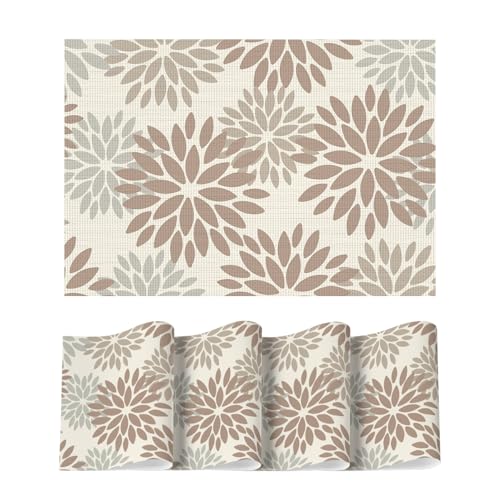 Artoid Mode Floral Vinyl Placemats Set of 4, 12x18 Inch Washable Non-Slip Plastic Vinyl Place Mats for Party Kitchen Dining Decor, Brown - color: Brown, size: 12" x 18", Rectangular Set of 4
