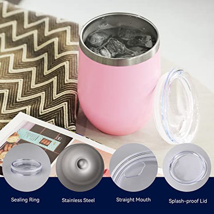 DOMICARE Stainless Steel Wine Tumbler Bulk with Lid, Personalized Insulated Tumblers Set, 12oz Travel Coffee Cups Pack of 1, Pink - color: Pink, size: 1 Count (Pack of 1)
