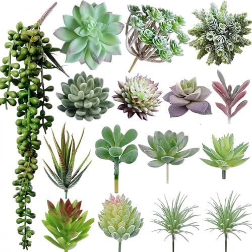 Artificial Succulent Plants, 16 Pack Realistic Succulent Plants, Unpotted Faux Succulent for DIY Crafting Floral Wall Garden Arrangement Home Office Decoration (Style A16) - color: Style A16