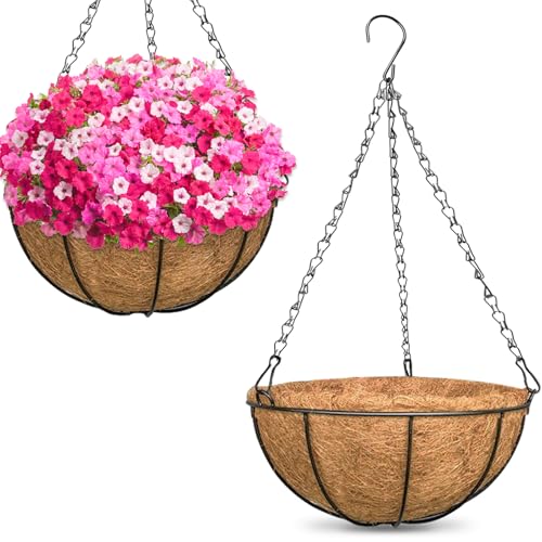 2 Pack 16 Inch Large Hanging Baskets for Plants Outdoor with Coconut Liners Replacement, Hanging planters Baskets with Natural Coco Liner for Outdoor Indoor Planters Flowers Vegetables - color: 2 Pack, size: 16 Inch