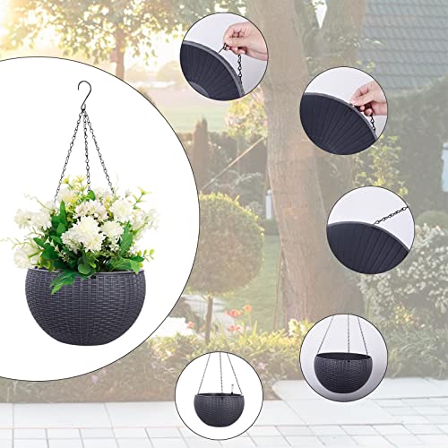 Vencer 11 Inch Round Resin Rattan Hanging Planters,Grey,VF-A15-G | Self Watering,Drain Hole,Metal Chain,Water Indicator,Indoor Outdoor - color: Gray