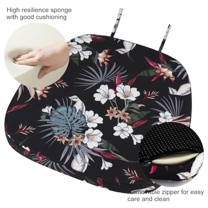 GUEGLSA Outdoor Waterproof Seat Cushions 14x14 inch, Non Slip Metal Chair Pad with Ties, U Shaped Metal Chair Cushion for Kitchen Dining Patio Chair, Set of 2, White Flower - color: White Flower