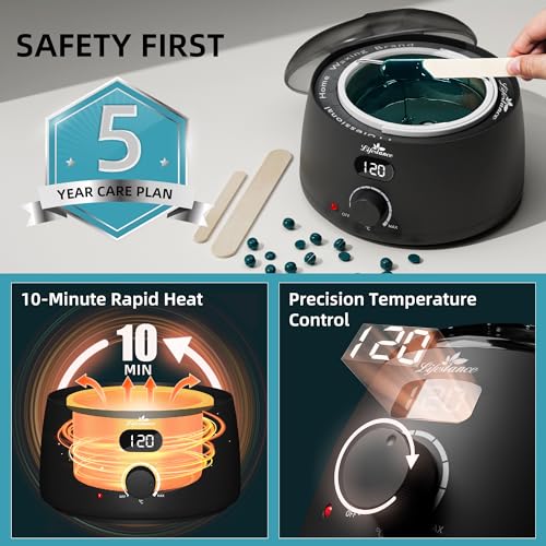 Lifestance L2 Digital Wax Warmer Machine - 500ml/14oz Fast-Heating for Hard Wax Beads, Hair Removal at Home, Professional for Brazilian, Bikini, Face, Body & Eyebrow | Hard Wax Beads, Hair Removal at Home, Professional for Brazilian, Bikini, Face, Body &