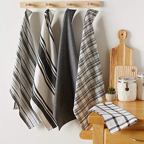 DII Assorted Woven, Kitchen Dishtowel Set, 18x28, Black, 5 Piece - color: Black