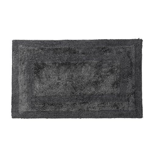 Akiko 100% Cotton Bath Mat, Soft Plush Reversible Bathroom Rug 20x32 Grey | Bath Mats for Bathroom Absorbent Quick Dry Anti-Skid Machine Washable Bath Mats for Bathroom Shower Bathtub - color: Charcoal