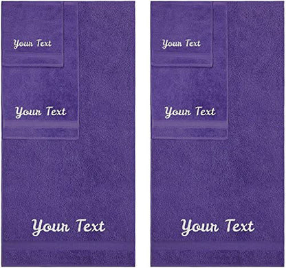 Personalized Towels, Hotel & Spa Quality, Super Soft, Highly Absorbent, Bathroom Sets, 100% Cotton Monogrammed towels 6 Piece Towel Set, Includes 2 Bath Towels, 2 Hand Towels, 2 Washcloths, Purple - color: Purple, size: 6 Piece Towel Set (Bath, Hand, Wash