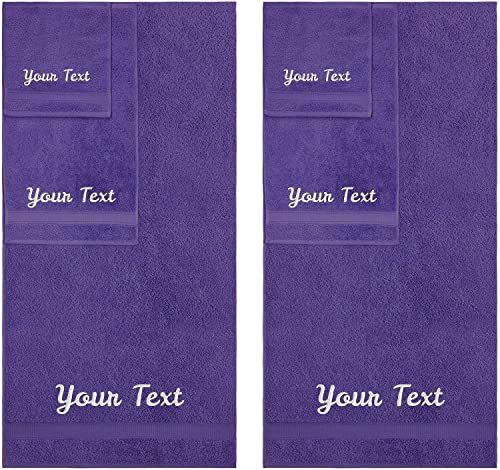 Personalized Towels, Hotel & Spa Quality, Super Soft, Highly Absorbent, Bathroom Sets, 100% Cotton Monogrammed towels 6 Piece Towel Set, Includes 2 Bath Towels, 2 Hand Towels, 2 Washcloths, Purple - color: Purple, size: 6 Piece Towel Set (Bath, Hand, Wash