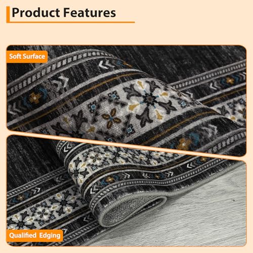 Neutral Rugs for Living Room 9x12 Washable Non Slip Modern Solid Area Rug, Stain Resistant Bordered Soft Carpet, Neutral Foldable Floor Rugs for Bedroom, Dining Room, Nursery, Black | Non Slip Low Pile Stain Resistant Bordered Foldable Soft Textured Solid