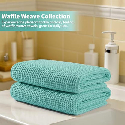 MICROFI Microfiber Waffle Bath Towels, 4 Pieces, Soft, Absorbent, Fast Drying, Lint Free 430 GSM (27''x55''/68.58 cm x139.7 cm) - color: Turquoise