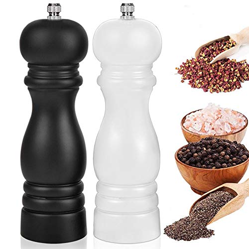 Premium Salt and Pepper Grinder Set of 2, Wood Salt and Pepper Shakers with Ceramic Core, Refillable Manual Sea Salt Pepper Mill Adjustable Coarseness for Spice/Chili/Sesame, 6.5 Inch (Black+White) - color: Black+White