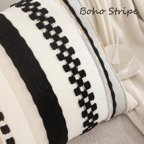 Boho Throw Pillow Covers 18x18 inch Set of 2 Black Cream | Stripe Pillow Covers,Farmhouse Cushion Case,Chenille Pillow Cases,Neutral Pillowcase for Sofa Couch Bed - color: Black Stripe, size: 18" x 18" (Pack of 2)