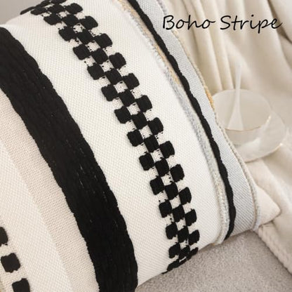 Boho Throw Pillow Covers 18x18 inch Set of 2 Black Cream | Stripe Pillow Covers,Farmhouse Cushion Case,Chenille Pillow Cases,Neutral Pillowcase for Sofa Couch Bed - color: Black Stripe, size: 18" x 18" (Pack of 2)