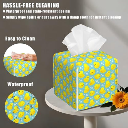 Yellow Rubber Ducks Tissue Box Cover Square, Tissue Box Holder with Bottom Belt Leather Facial Paper Organizer Dispenser for Bathroom Bedroom Dresser Night Stand Tabletop - color: Yellow Rubber Ducks