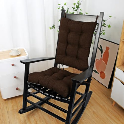 BUYUE Chair Cushion Set for Rocking Chair, Back Pillow & Seat Cushion with Ties, Original Woven Fabric Non-Slip Chair Pads for Elderly Sitting, Chocolate - color: Chocolate