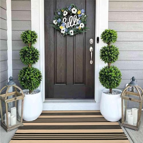 Outdoor Front Door Mat 27.5"x43", Striped Outdoor Rug Porch Decor | Cotton Woven Front Door Rug Machine Washable Door Mats Striped Entry Rug for Farmhouse/Kitchen/Entryway/Outdoor Porch Decor - color: Tan/Black Stripe, size: 2'4" x 3'7" (Rectangular)