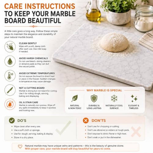 Marble Cheese & Pastry Cutting Board, 16 x 12 Inch, White | Natural Carrara Marble, Serving Tray, For Dough, Bread, Pizza, Charcuterie, Heavy, Non-Slip - color: White, size: 16"L x 12"W